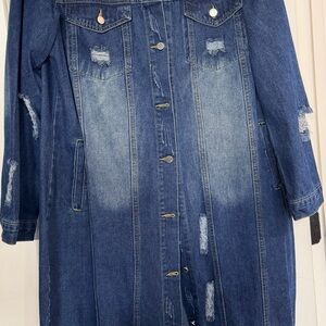 Stylish Blue Distressed Jean trenchcoat